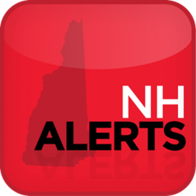 Red square that contains the words NH ALERTS and a photo of the state of NH.