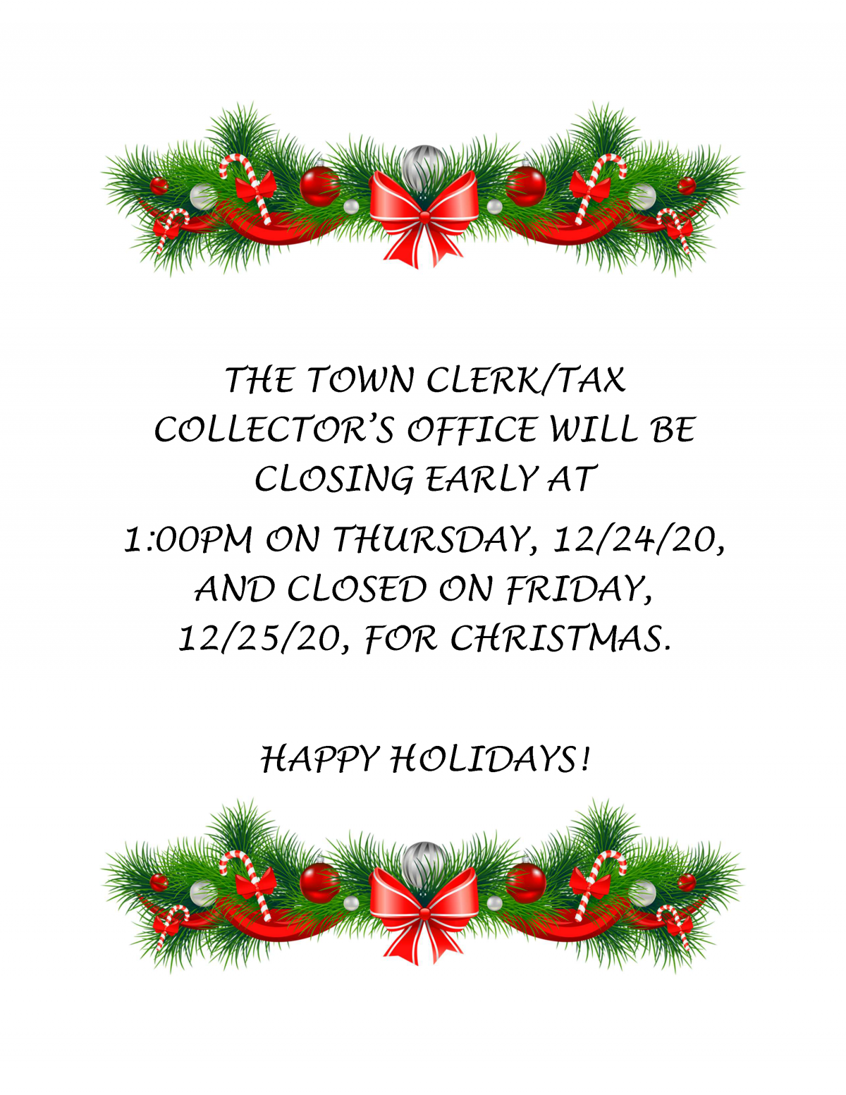 town Clerk Christmas Notice