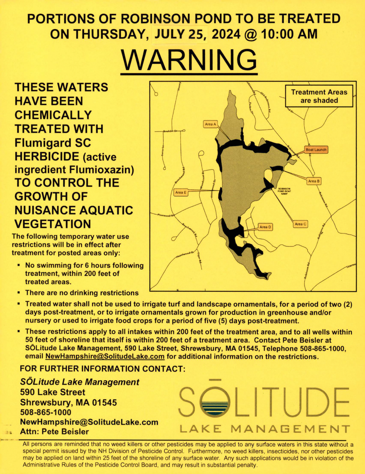 Robinson Pond treatment flyer